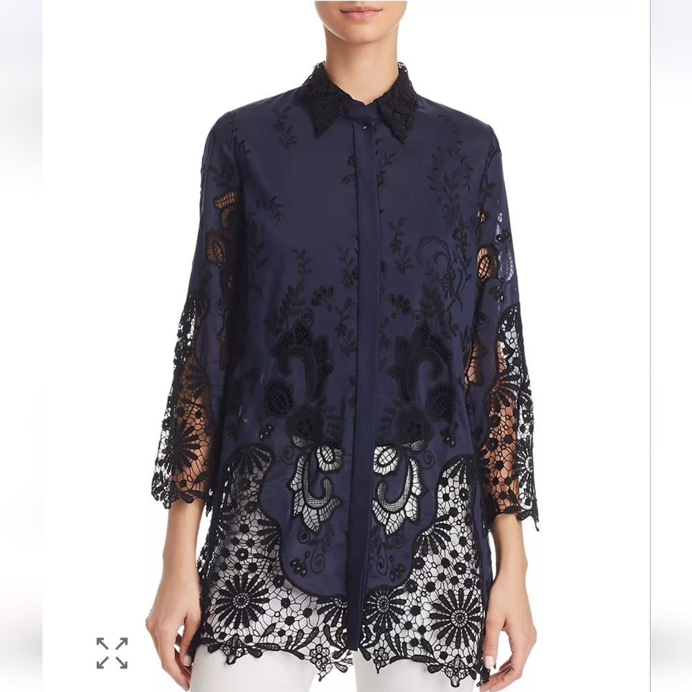 Ellie Tahari Clark Embroidered Lace Blouse